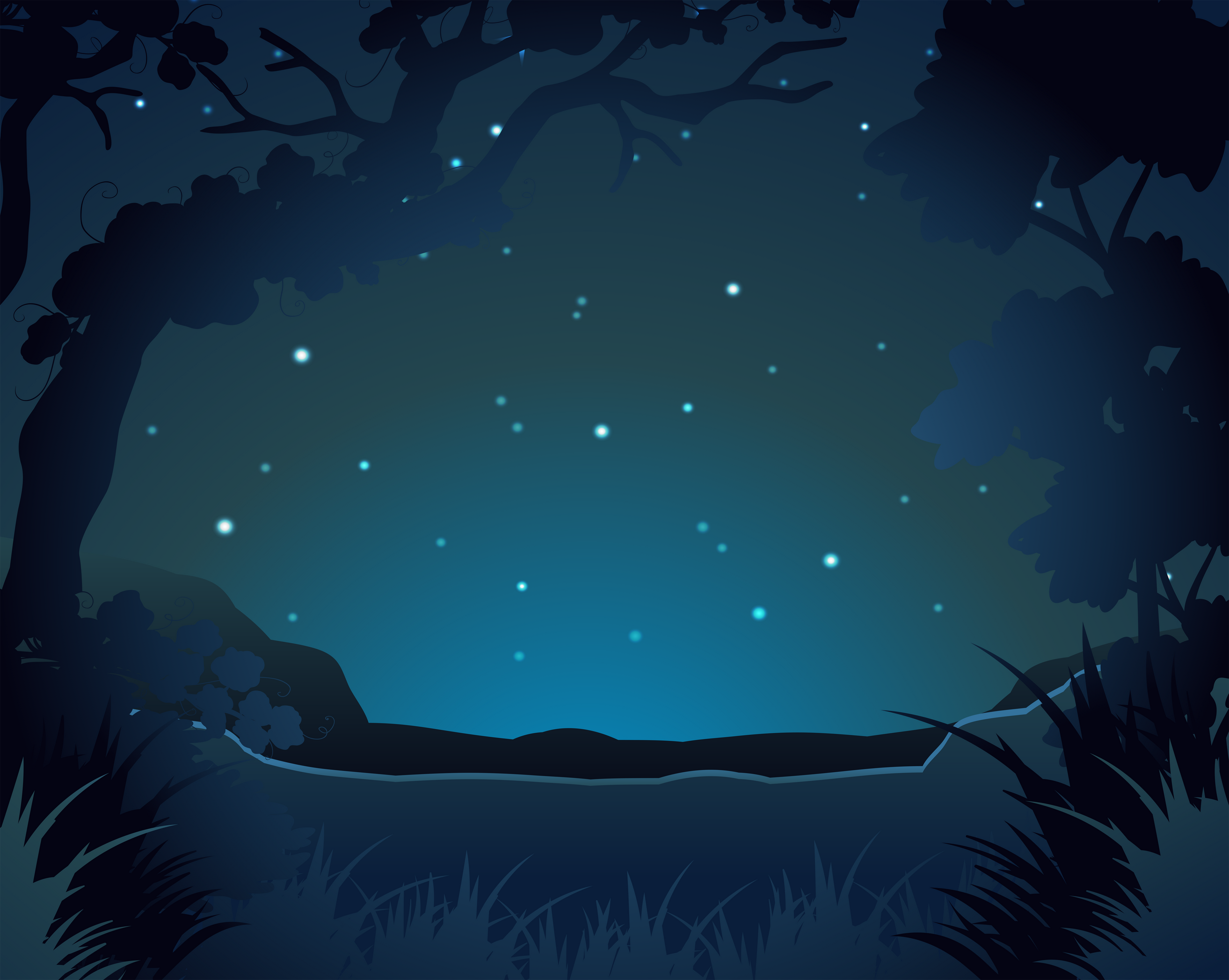 Forest scene at night