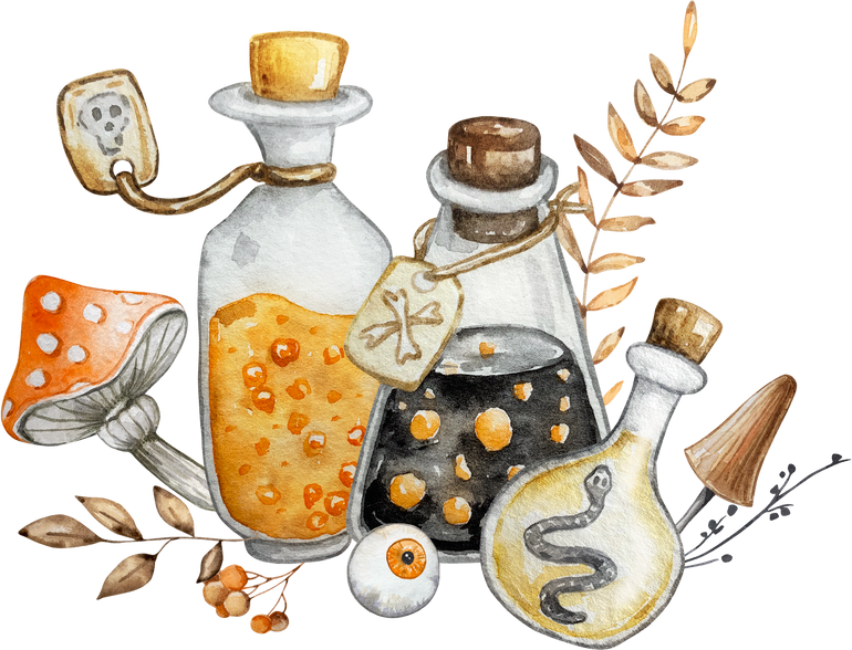 Watercolor halloween illustration of potion bottle